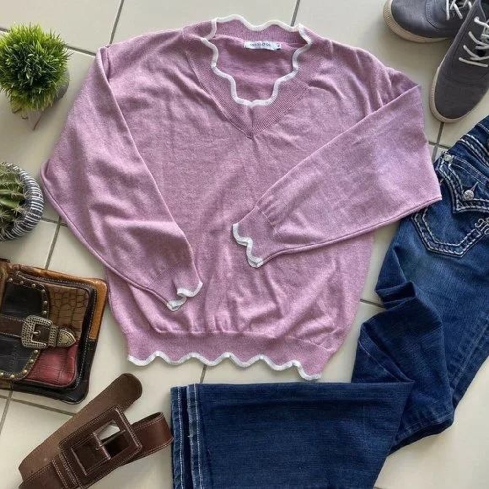 MISSLOOK Women's XL Pink Knitted Wool Sweater Cropped‎ Long Sleeve Pullover Cozy